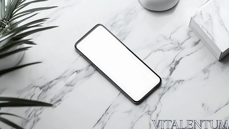 Smartphone Sanctuary: Digital Device Rests Amidst Marble Minimalism.