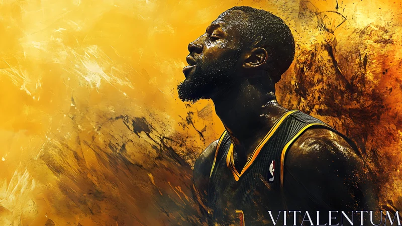 Basketball player rendered in textured yellow digital painting