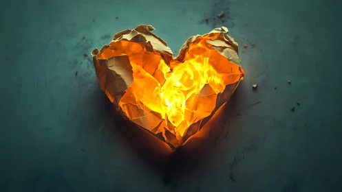 Glowing heart-shaped gemstone embedded in textured stone surface.