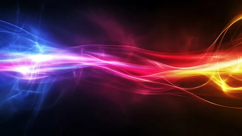 Colorful light waves crossing over dark abstract background.