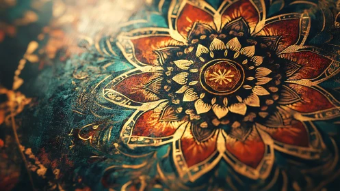 Gilded mandala blooms like embers swirling in midnight tide