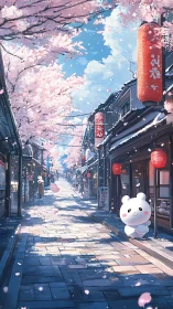 Cherry blossom street welcomes a cute character to wander