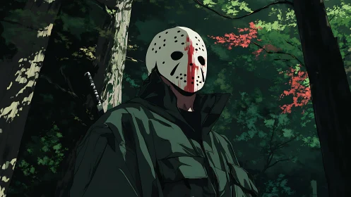 Masked forest stalker stands under dappled canopy light.