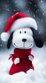 Smiling winter pup in a cozy red sweater and Santa hat.