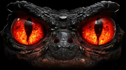 Intense close up of fiery red reptilian monster eyes.