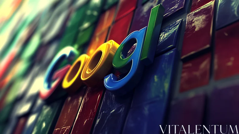 3D multicolor logotype on glossy tiled architectural wall