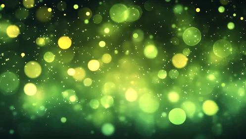 Glowing Green Bokeh Lights on a Dark Abstract Background.