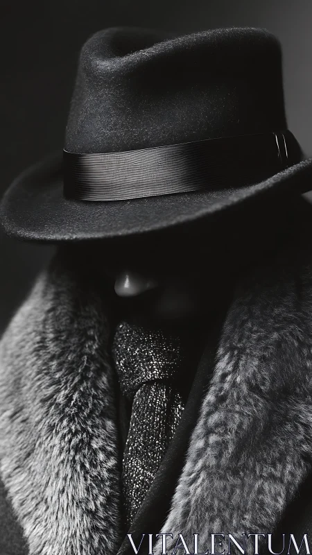 Hidden figure in hat, fur collar and textured tie