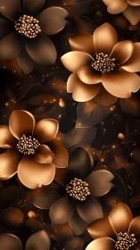 Golden Blooms Against Darkness: Luminous Metallic Flower Composition.