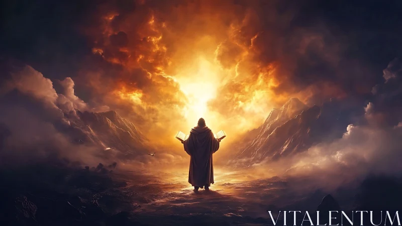 Mystic figure walking into a storm of light and wonder.