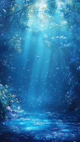 Moonlit river glows beneath enchanted sapphire canopy.