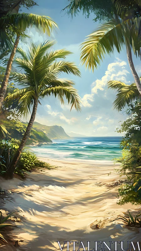 Tropical Paradise: Palm Framed Beach Gateway.