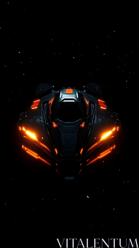 Midnight starfighter with blazing orange thruster glow.