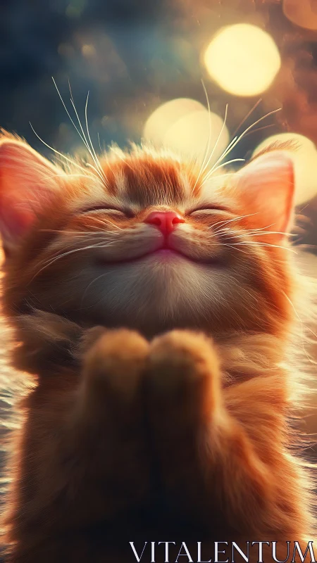 Glowing Orange Cat with Luminous Bokeh Background