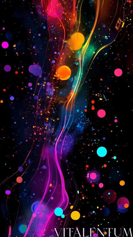 Colorful neon rivers of light dance across a starry night