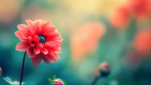 Red Dahlia Flower in Selective Focus Garden Setting