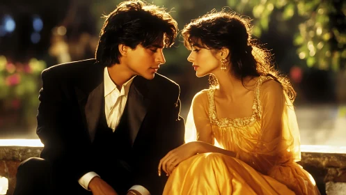 Romantic Evening Dialogue: Golden Hour Portrait Study.