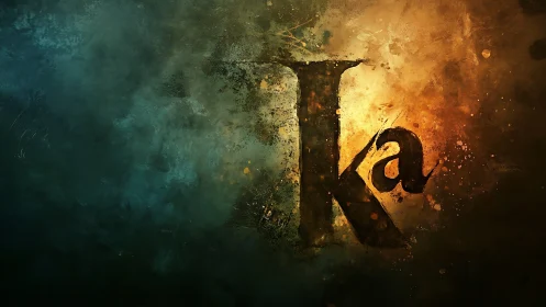 Typographic monogram Ka in textured bicolor digital haze