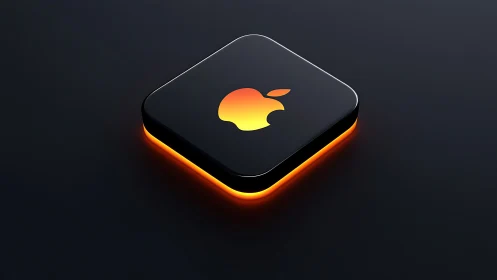 Glowing Apple Logo on Dark Platform with Neon Orange Edge