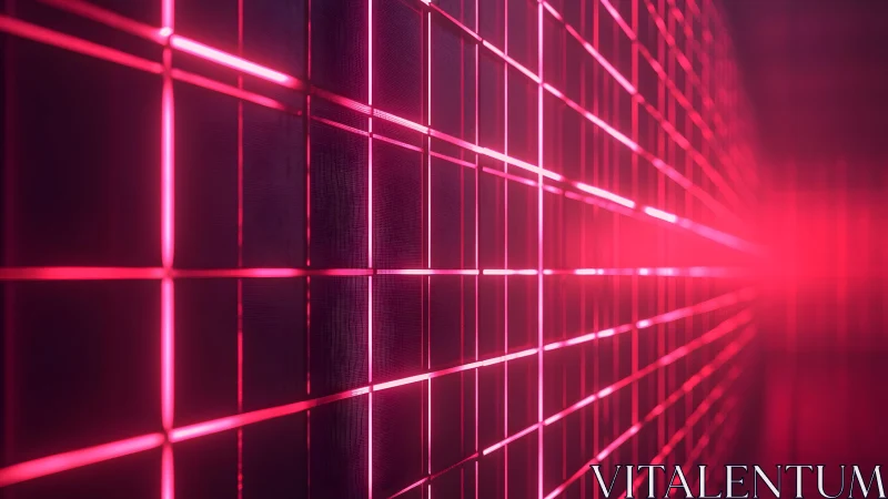Futuristic glowing neon grid wall in vibrant pink perspective.