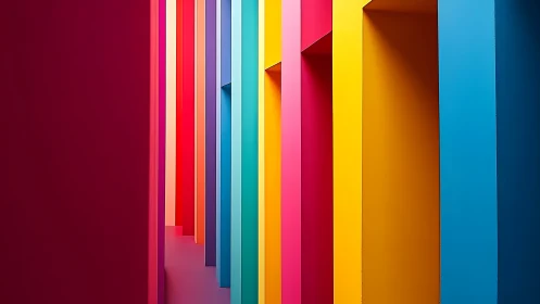 Chromatic architectural panels in linear perspective study.