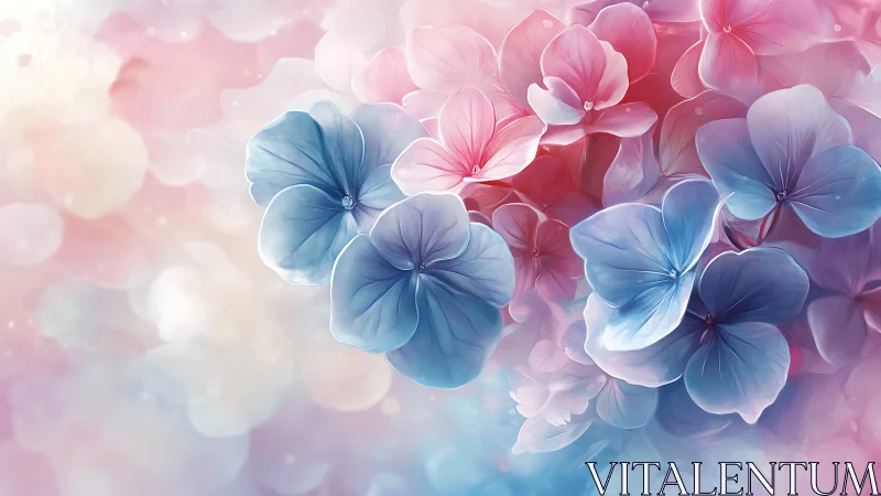 Soft Floral Bloom with Blue and Pink Petals.