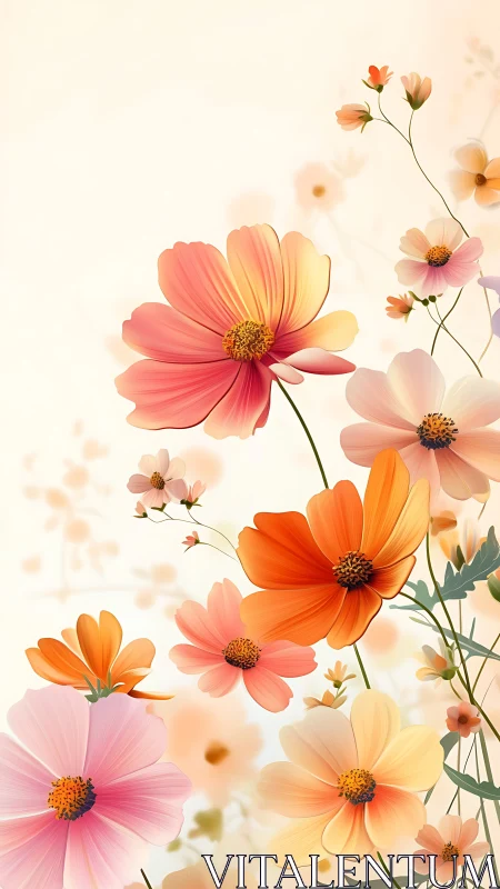 Cosmos Flowers Gradient Study in Warm Tones.