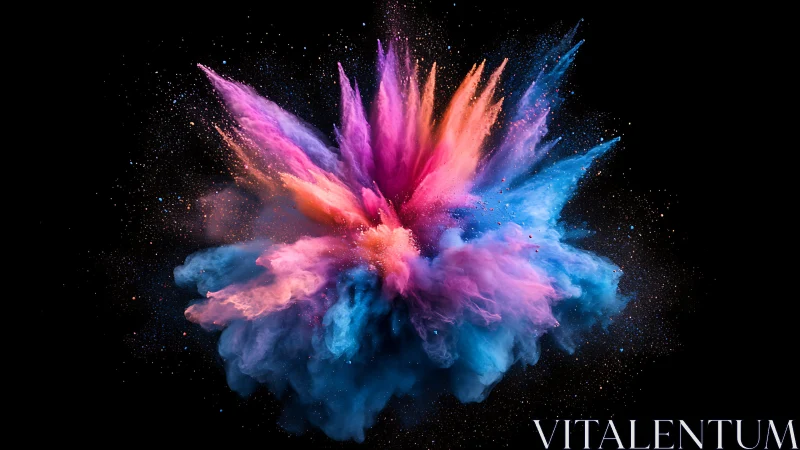 Colorful powder explosion burst on black background.