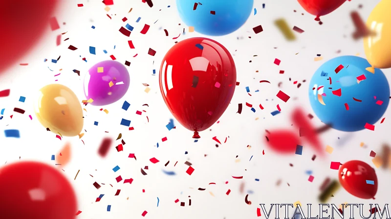 Volumetric Balloons with Confetti in Bright Color Array Space.