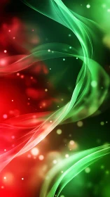 Red and green light waves on dark abstract background.