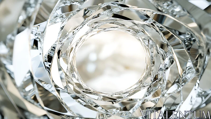 Abstract geometric spiral of reflective glass shards in modern style.