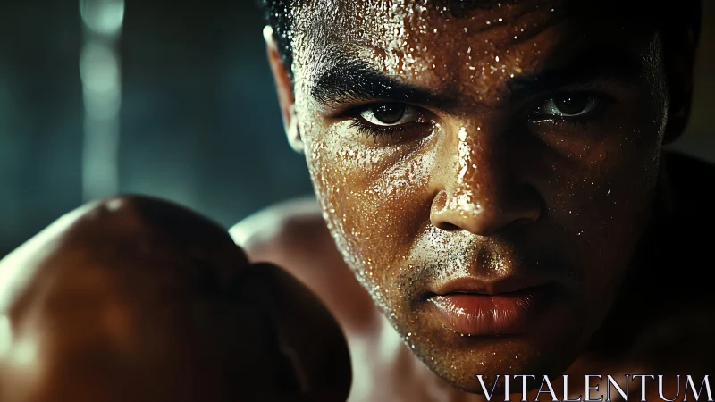 Wet Male Face Portrait with Intense Expression