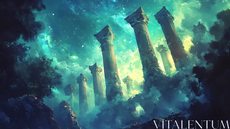 Star-drowned sky crowns celestial ruins of forgotten gods.