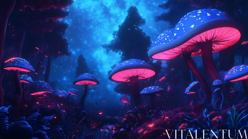 Glowing forest mushrooms invite a dreamy midnight wander