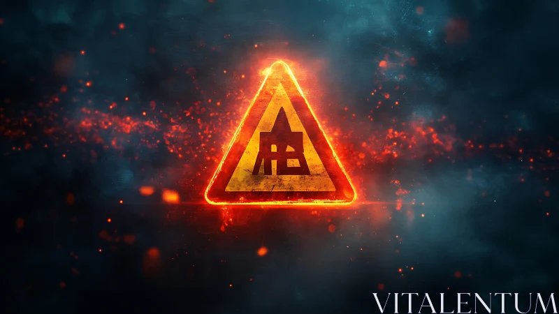 Glowing hazard sign burns brightly against a smoky night sky