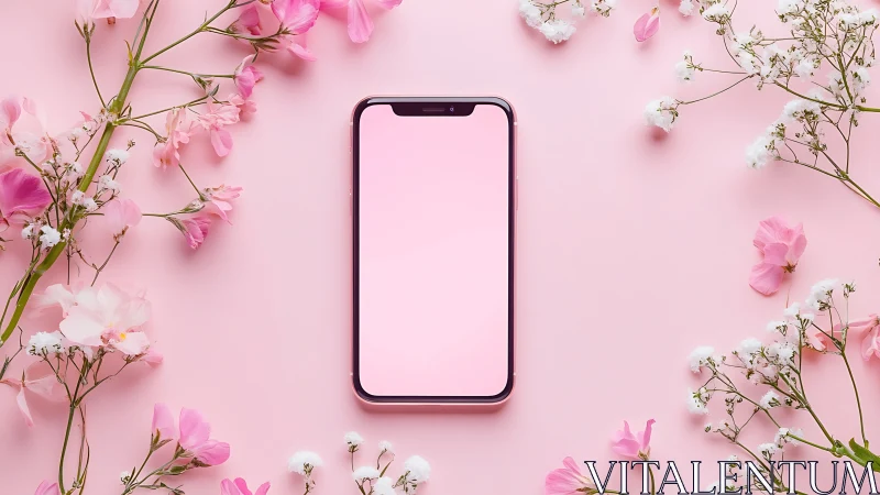 Smartphone Dream Surrounded by Delicate Springtime Blooms.