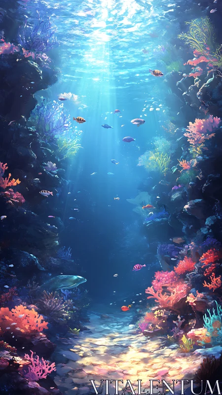 Sunlit coral canyon where shy reef fish drift in daydreams.