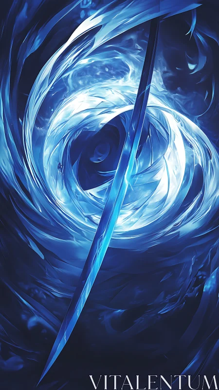 Icy blue blade cutting through swirling energy vortex.