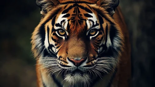 Tiger eyes carve molten pathways through the jungle dusk