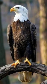 Regal bald eagle holds quiet command on a forest throne.