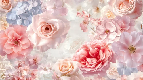 Soft Garden: Layered Pink and White Blooms Awash in Gentle Light