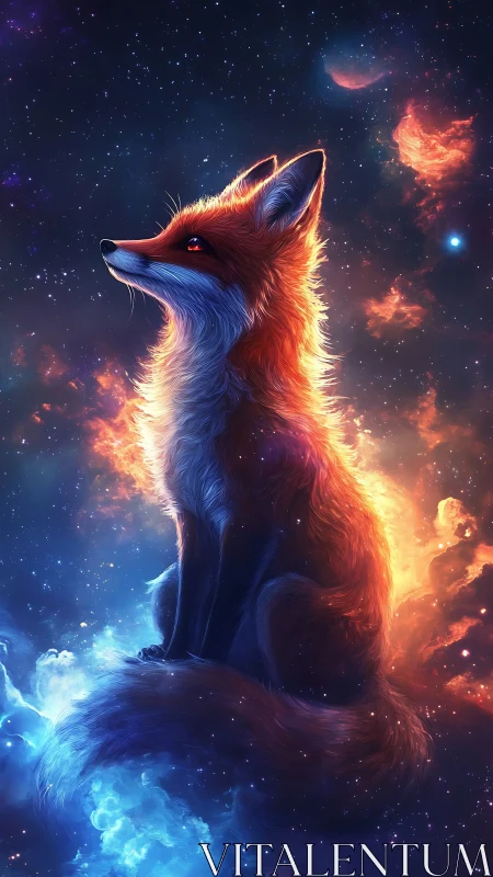 Astrophysical vulpine rendered in bifurcated nebular luminance.