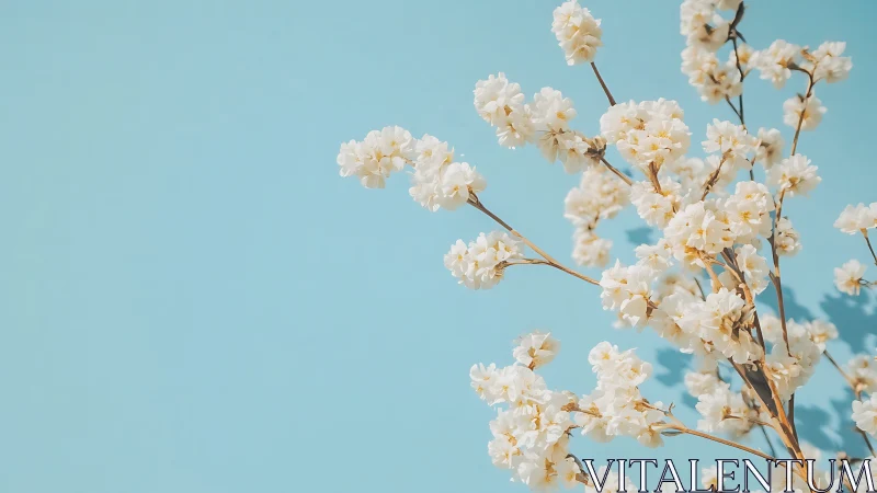 Cream-colored clustered floral specimens displayed against turquoise chromatic background with botan