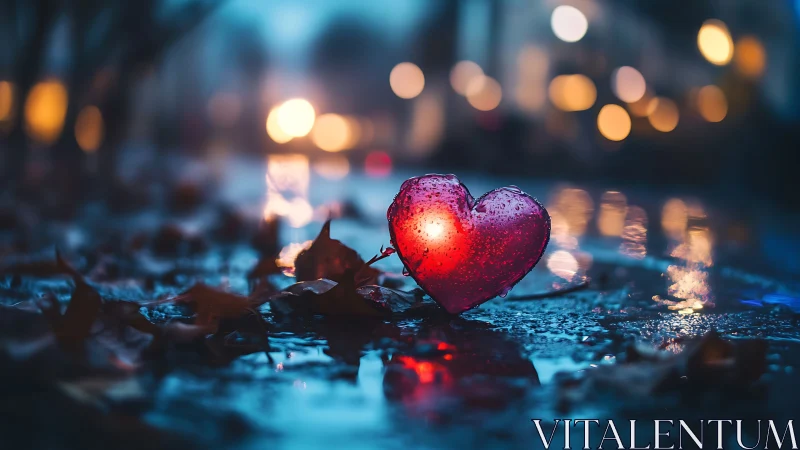 Luminescent Heart in Urban Bokeh: Photorealistic Emotional Storytelling.