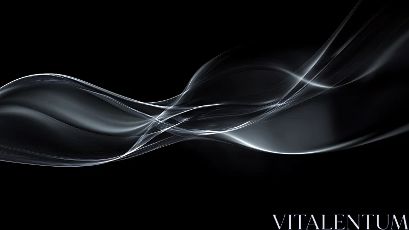 Abstract silver light waves on deep black background.