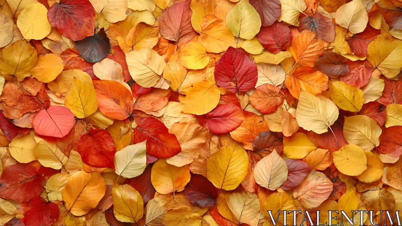 Cozy carpet of golden autumn leaves in warm, glowing color.