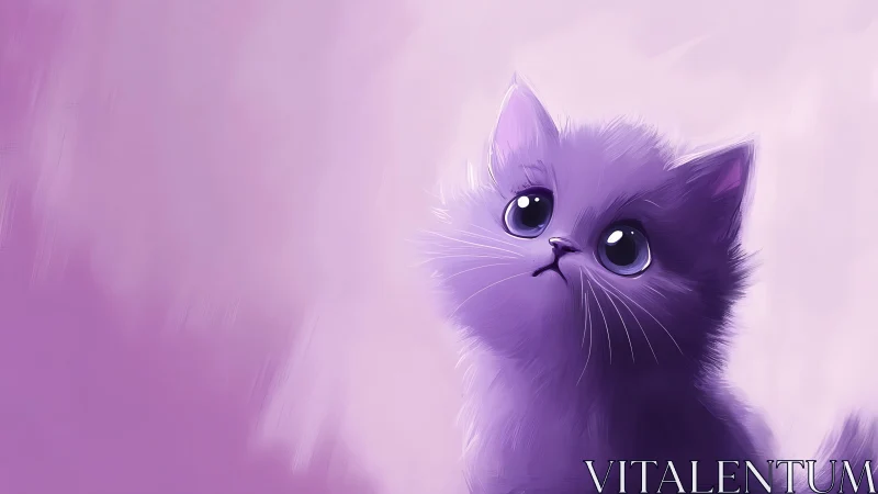 Whimsical Purple Cat with Luminous Eyes Against Soft Gradient