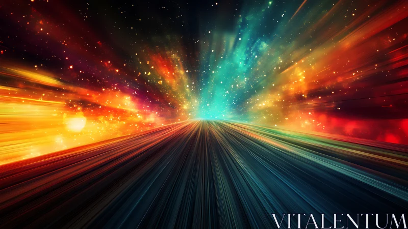 Starlit velocity highway racing into a prismatic cosmic dawn.