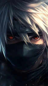 Mysterious masked warrior gazes ahead with glowing resolve