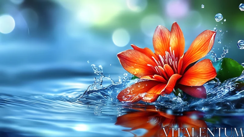 Amaryllis Flower Impact in Aquatic Splash with Bokeh Refraction